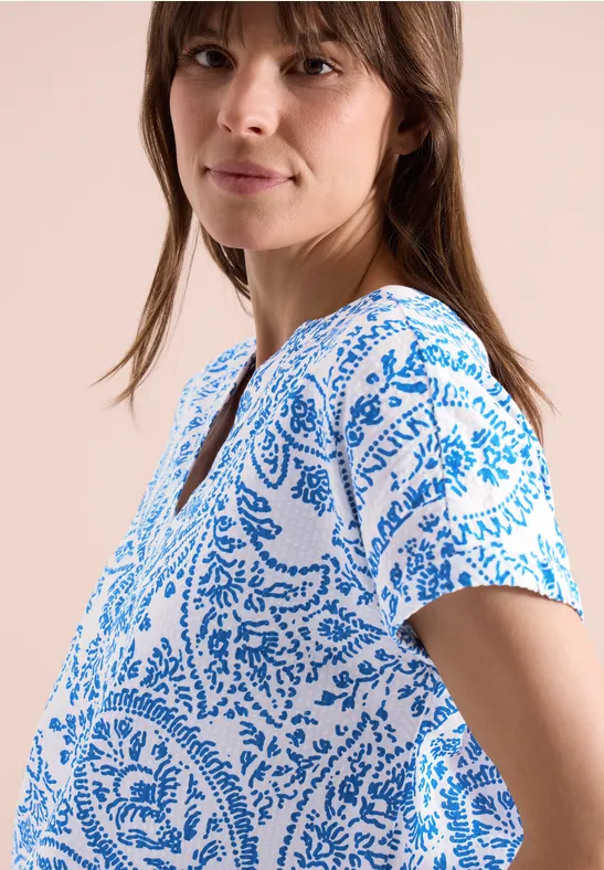 Blouse à manches courtes en qualité seersucker light alabaster white