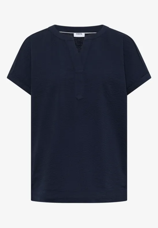 Dropped Shoulder Bluse in Seersuckerqualität universal blue