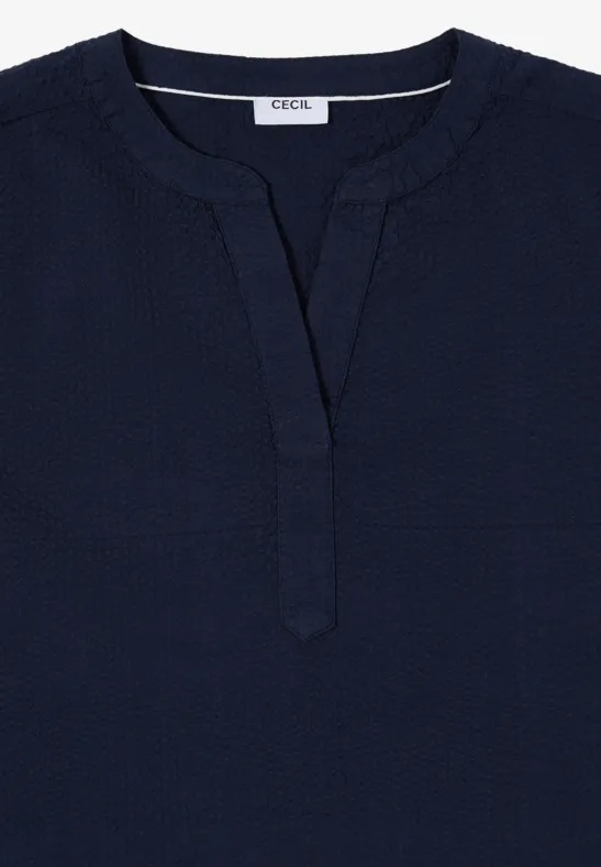 Dropped Shoulder Bluse in Seersuckerqualität universal blue