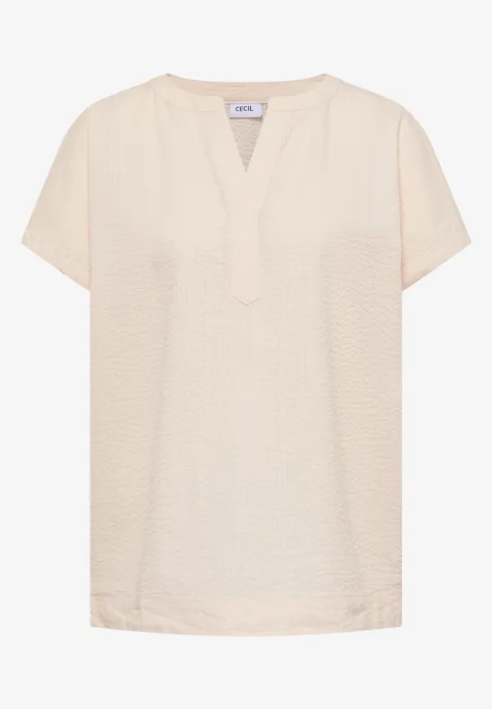 Dropped Shoulder Bluse in Seersuckerqualität pearl beige