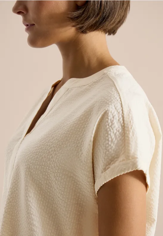 Dropped Shoulder Bluse in Seersuckerqualität pearl beige