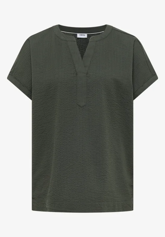 Dropped Shoulder Bluse in Seersuckerqualität khaki