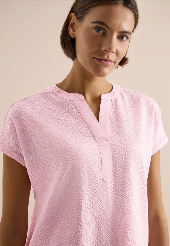Dropped Shoulder Bluse in Seersuckerqualität light blush rose