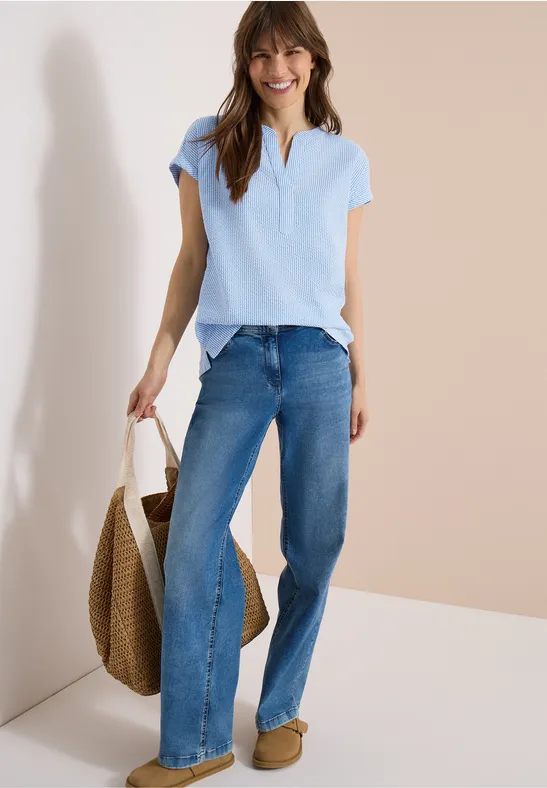 Blouse avec split neck en qualité seersucker blouse blue
