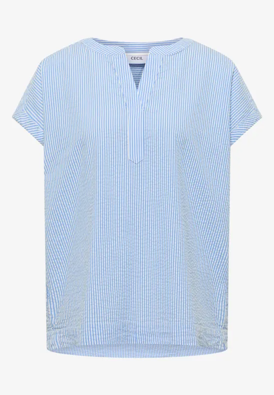 Blouse avec split neck en qualité seersucker blouse blue