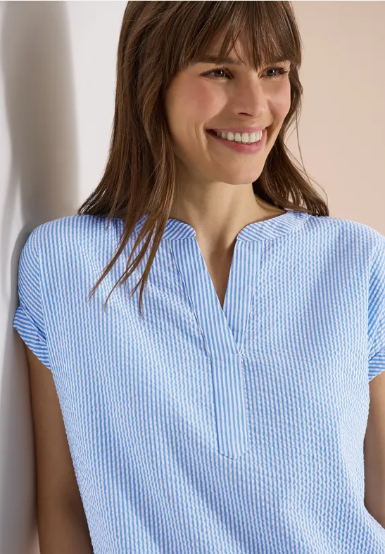Blouse avec split neck en qualité seersucker blouse blue