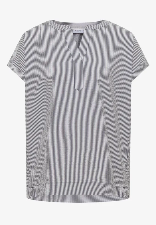 Bluse mit Split Neck in Seersuckerqualität universal blue