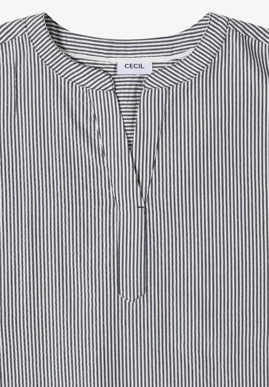 Bluse mit Split Neck in Seersuckerqualität universal blue