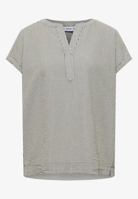 Bluse mit Split Neck in Seersuckerqualität khaki