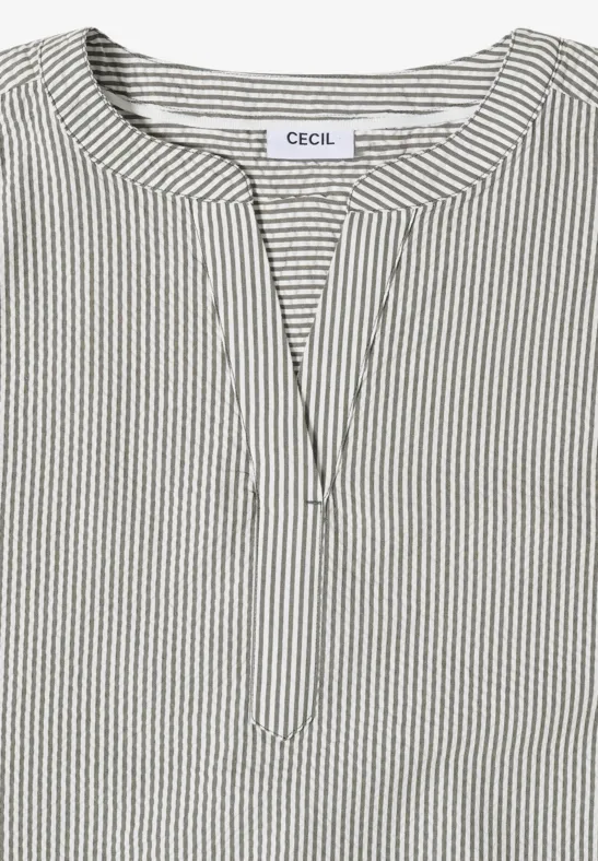 Bluse mit Split Neck in Seersuckerqualität khaki