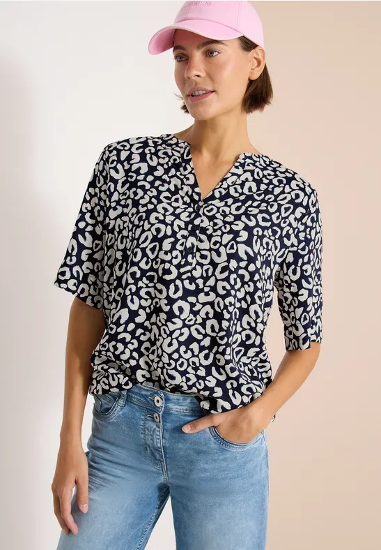 Split hals blouse met leo patroon urban dark blue