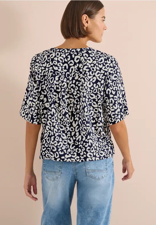Split hals blouse met leo patroon urban dark blue