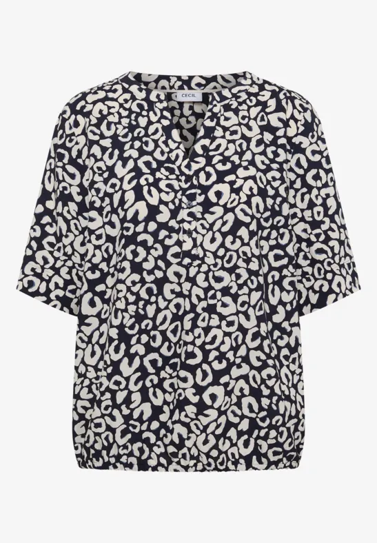 Split hals blouse met leo patroon urban dark blue