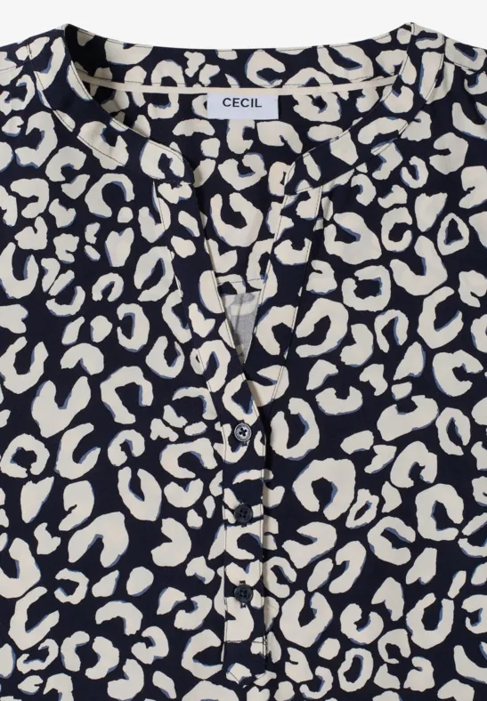 Split hals blouse met leo patroon urban dark blue