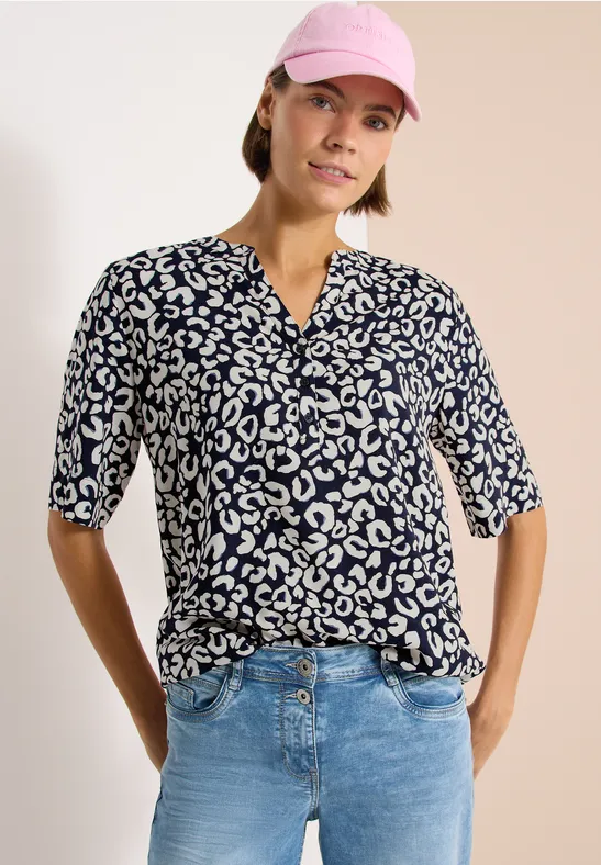 Split hals blouse met leo patroon urban dark blue