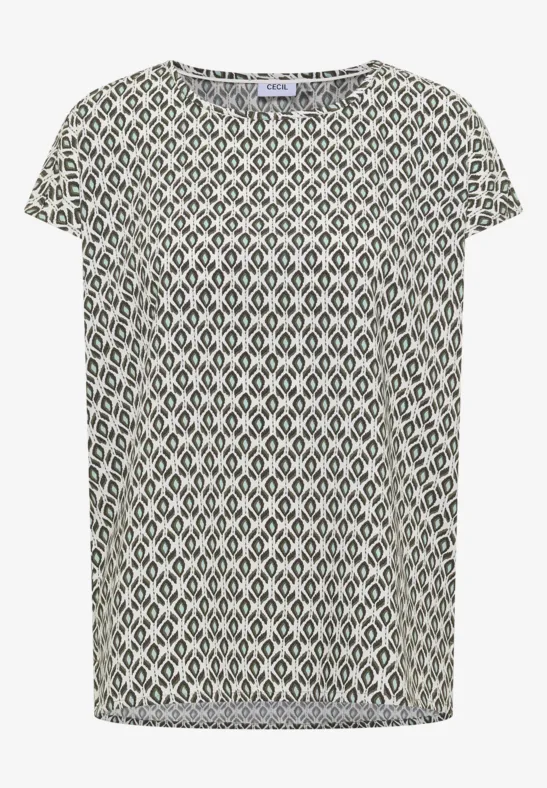 Wit T-shirt met korte mouwen en groen ruitmotief.