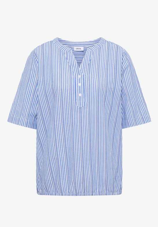 Blouse met gespleten hals en strepen blouse blue