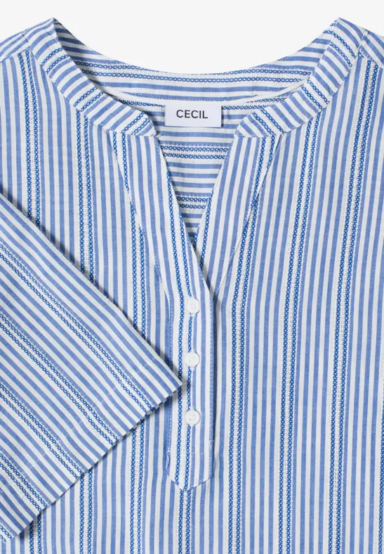 Blouse met gespleten hals en strepen blouse blue