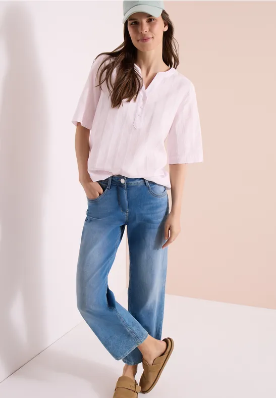 Blouse à col fendu et rayures light blush rose