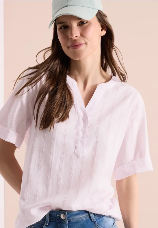 Blouse à col fendu et rayures light blush rose