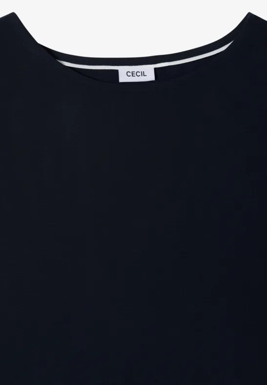 Schwarzes, schlichtes Damenshirt mit rundem Ausschnitt und Brustlabel CECIL