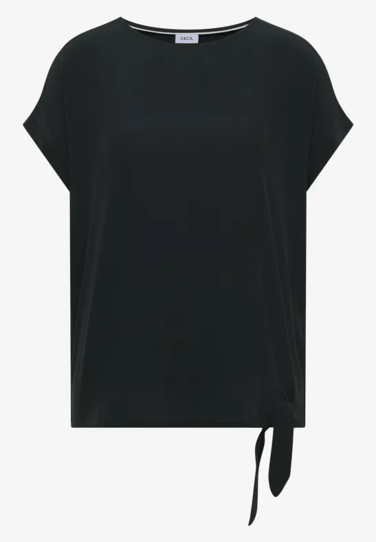 Schwarzes, kurzärmeliges Shirt mit seitlicher Schleife