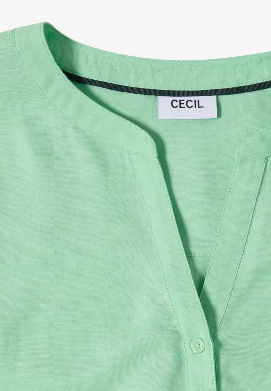 Mintgrüne Bluse mit rundem Ausschnitt, V-Schlitz und Knopf, Etikett 'CECIL'