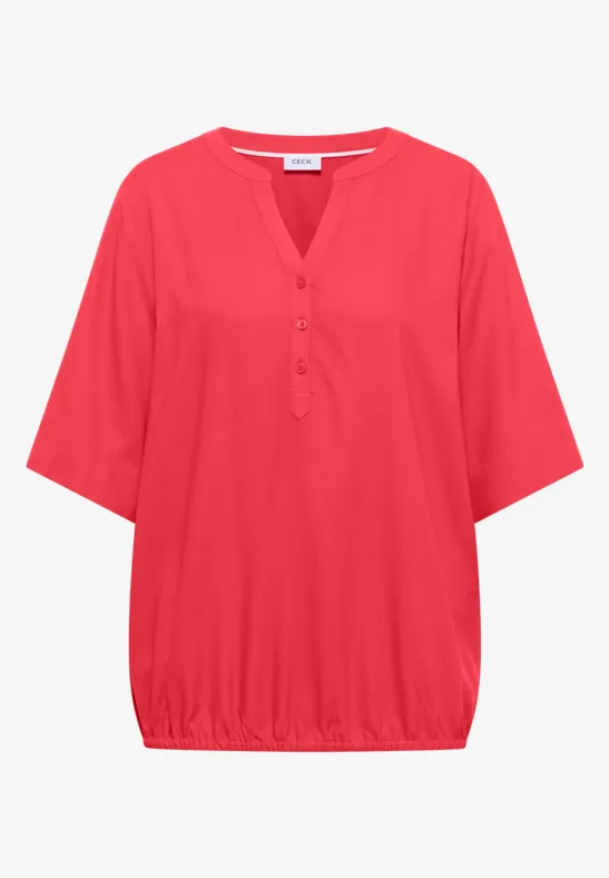 Blouse met korte mouwen en gespleten hals coral