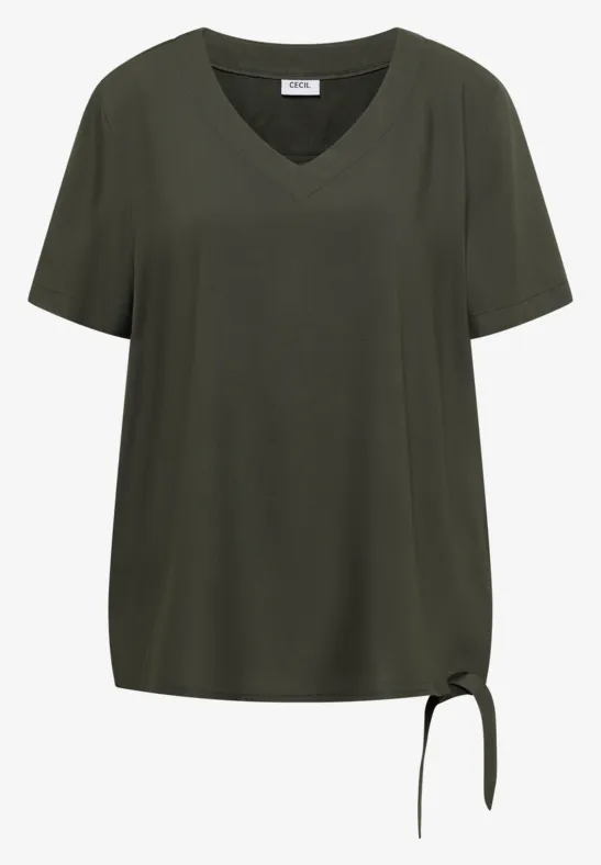 Blusenshirt mit V-Neck und Knoten khaki