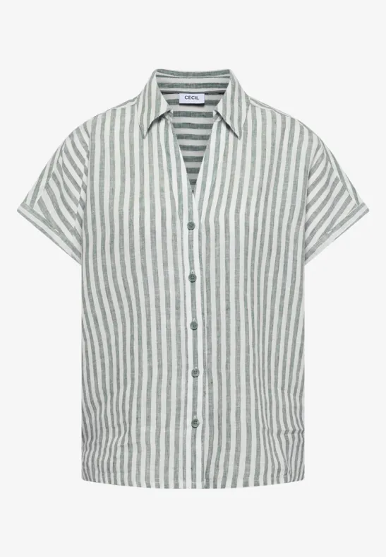 Leichtes, kurzärmeliges Hemd mit Knopfleiste, weiß-grau vertikal gestreift.