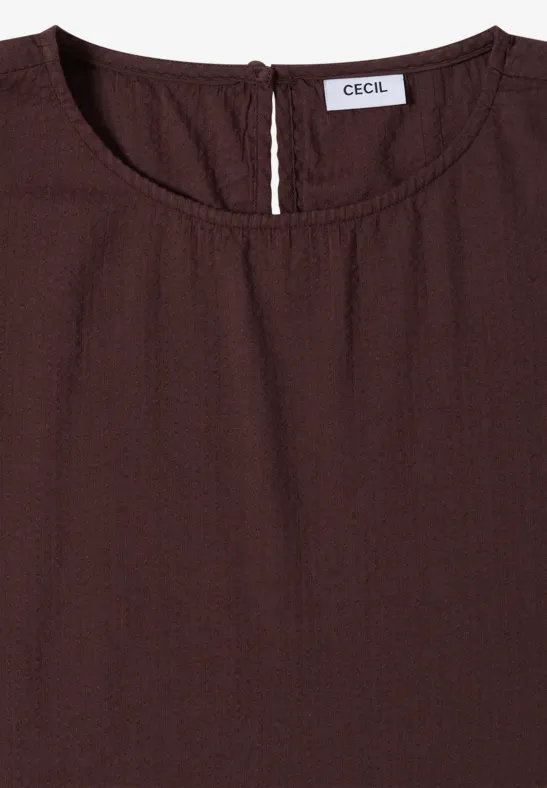Donkerbruine mouwloze damesblouse met ronde hals en fijne structuur van CECIL.