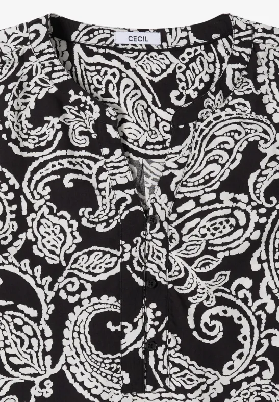 Zwarte blouse met wit paisleymotief