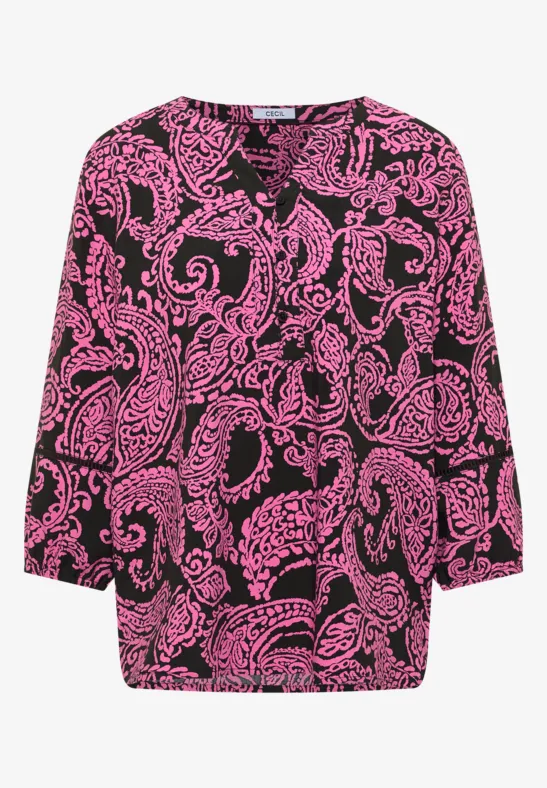 Zwarte damestrui met roze paisleyprint