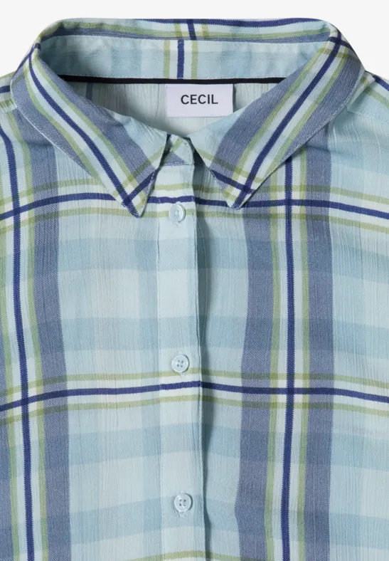 Chemise légère à carreaux bleus et verts, étiquette CECIL.