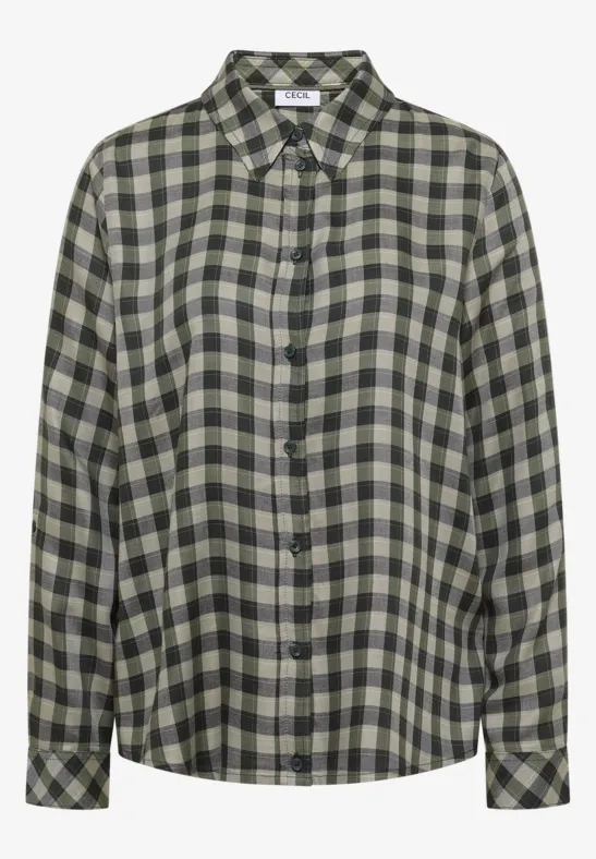 Chemise à carreaux grise à manches longues avec col et boutonnage