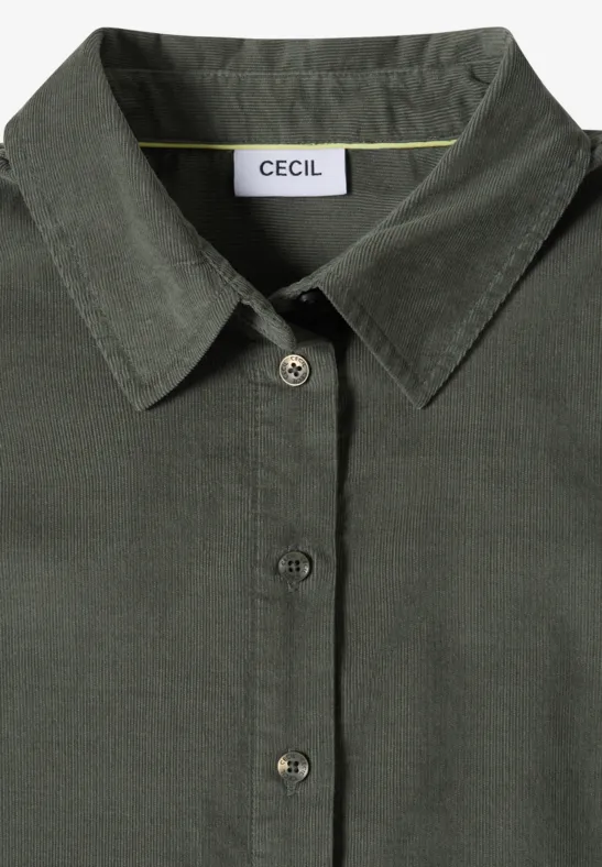 Dunkelgrüne Cord-Hemdbluse mit Kragen und Knopfleiste von CECIL.