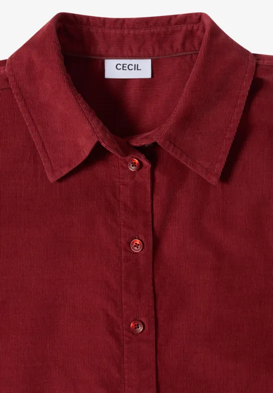 Rotes Cord-Hemd mit Knopfleiste und Kragen, mit Label 'CECIL' an der Innenseite