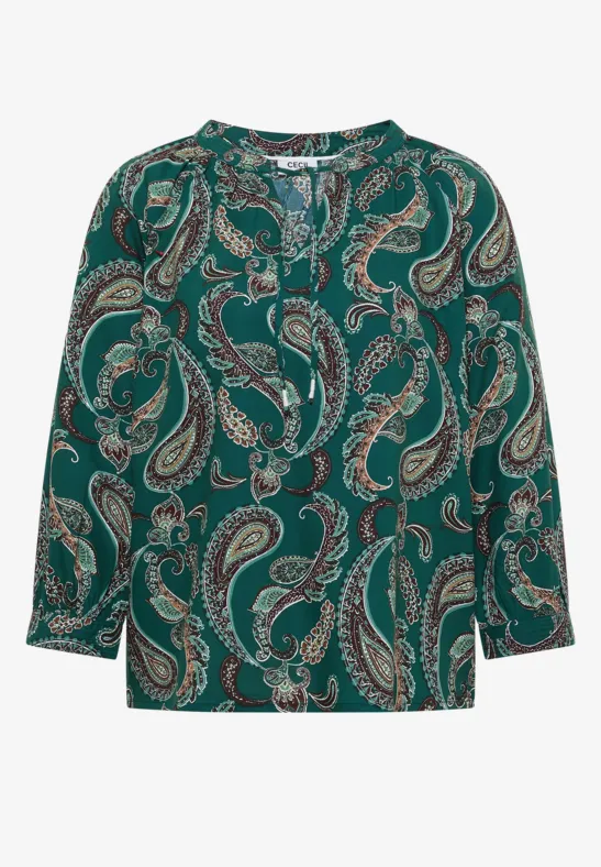 Grüne Bluse mit Paisley-Muster und langen Ärmeln