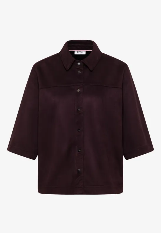 Dunkellila Overshirt mit 3/4-Ärmeln und Knopfleiste.