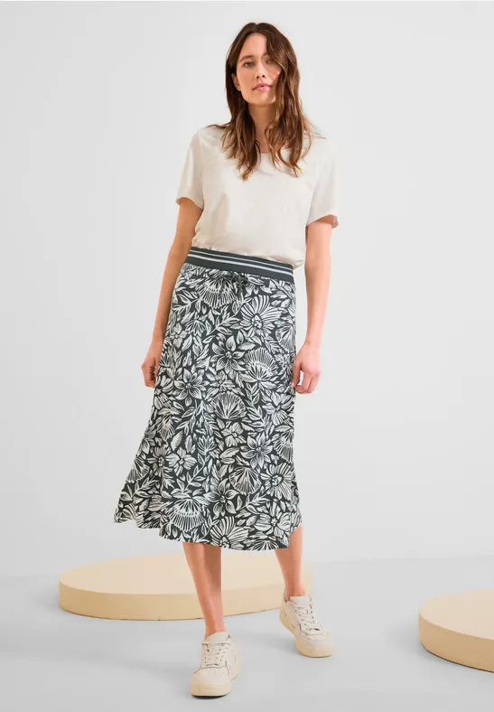 Midi Jerseyrock mit Print easy khaki