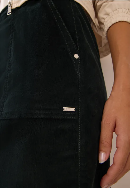 Fijne ribfluwelen rok ink green