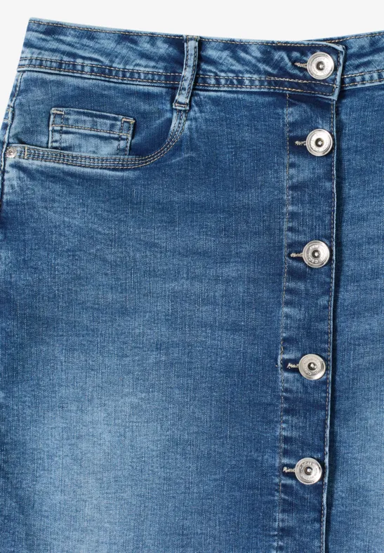 Rok met knoopsluiting mid blue wash