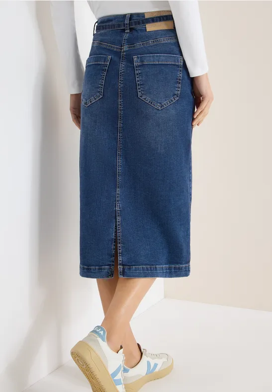 Midi-rok mid blue wash