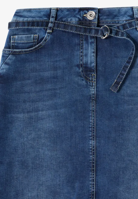 Midi-rok mid blue wash