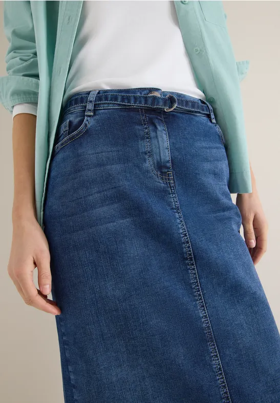 Midi-rok mid blue wash