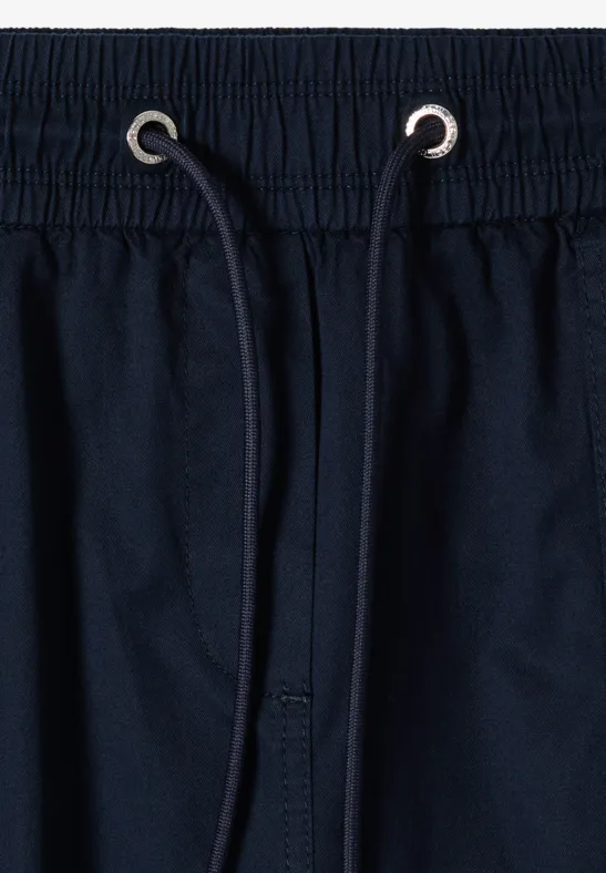 Dunkelblaue Hose mit elastischem Bund und Kordelzug