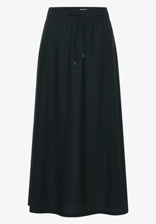 Zwarte maxi-rok met tunnelkoord taille.