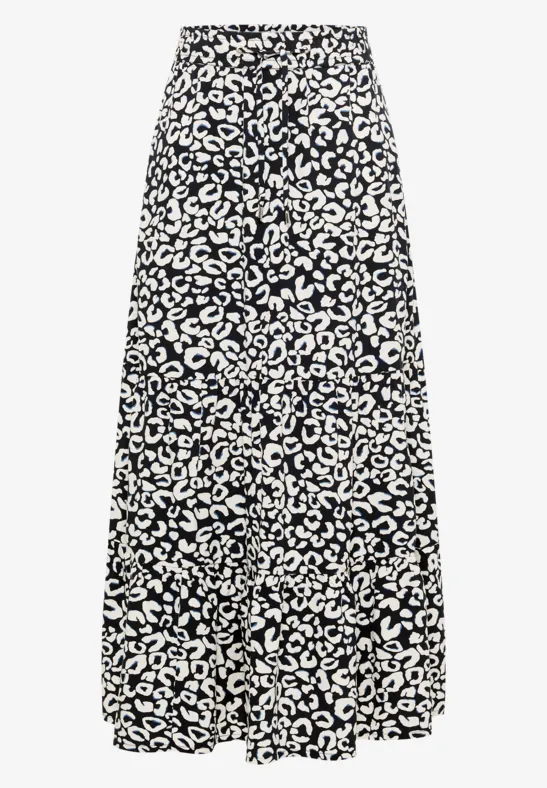 Langer Maxi-Rock mit schwarz-weißem, abstraktem Muster