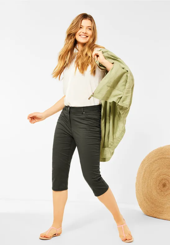 Pantalon coupe slim taille haute utility olive
