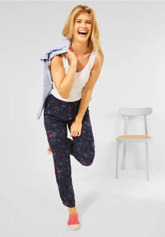 Loose Fit Hose mit Blumen deep blue